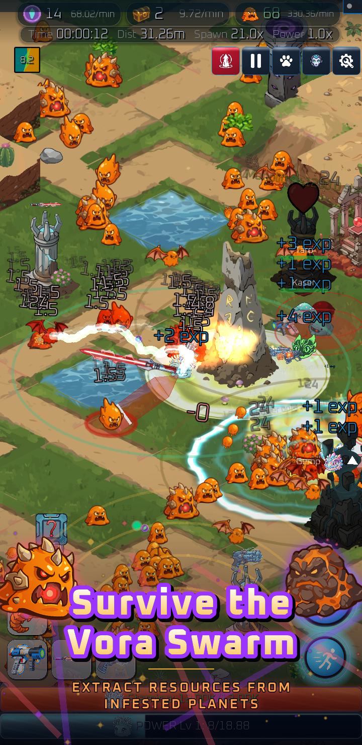Pets fighting a swarm of Vora on a planet